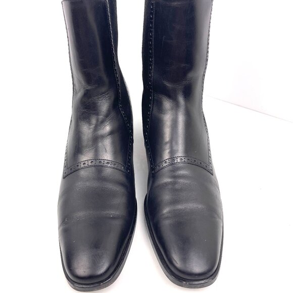 Salvatore Ferragamo Black Calf Leather and Suede Fregio Ankle Boots Size 9.5 4A - Picture 1 of 12